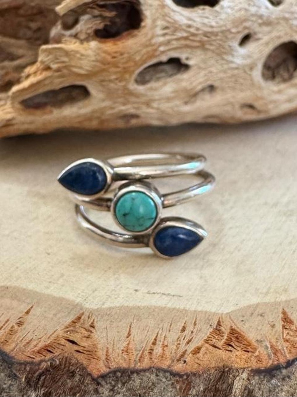 WHITNEY KELLY Sterling Silver TURQUOISE & LAPIS Wrap Ring SIZE 9